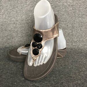 Womens Bronze Jeweled Wedge Thong Flip Flop Sandals Size M 7-8 Comfort Shoes  Cu